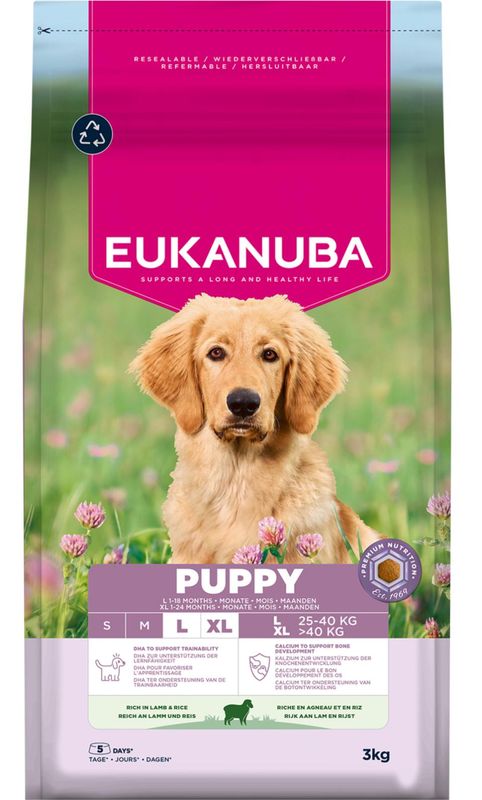 Eukanuba Valp Stor Rase Lam & Ris - 3kg