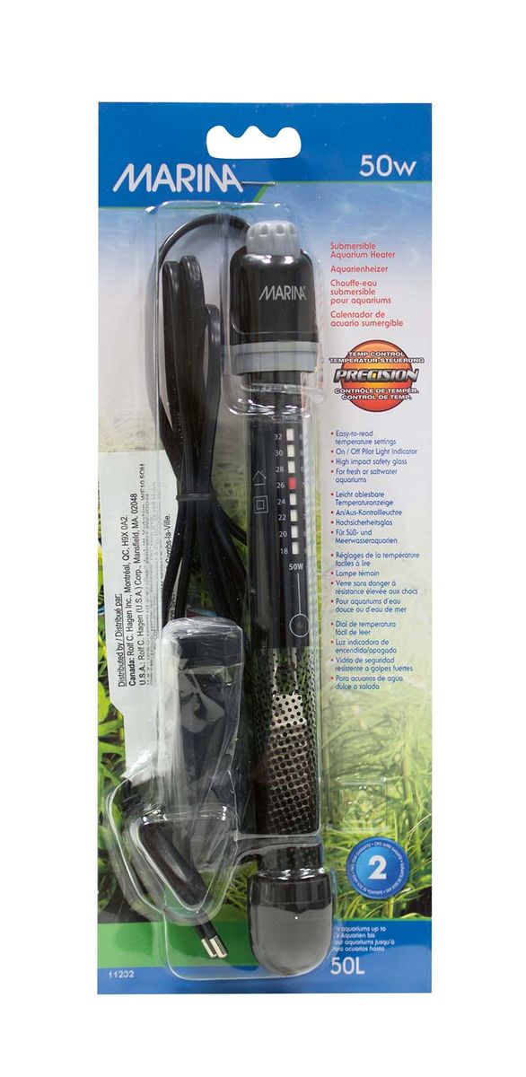 Marina Dyppvarmer 50W 22cm - Justerbar Varmekolbe til Akvarium