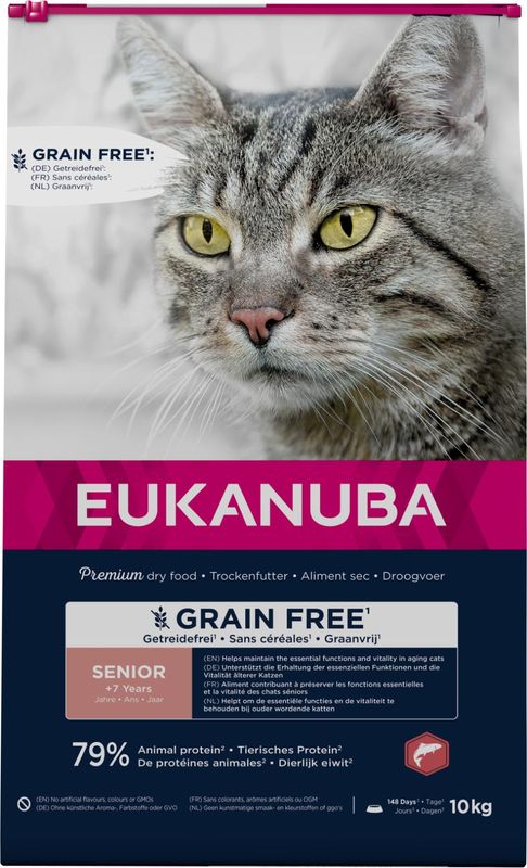 Eukanuba Senior Grain Free Laks 10kg | Kornfritt Kattefôr