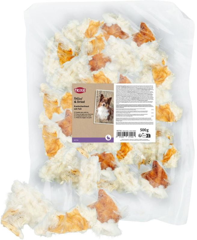 Trixie Tørket Kaninskinn m/ Pels 500g | Monoprotein Tygg