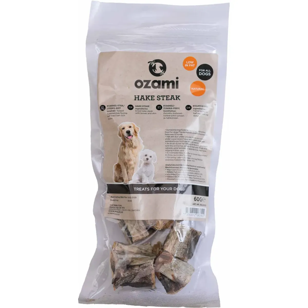 Ozami Dog Snack Hake Steak 60g | Tørket Lysing til Hund