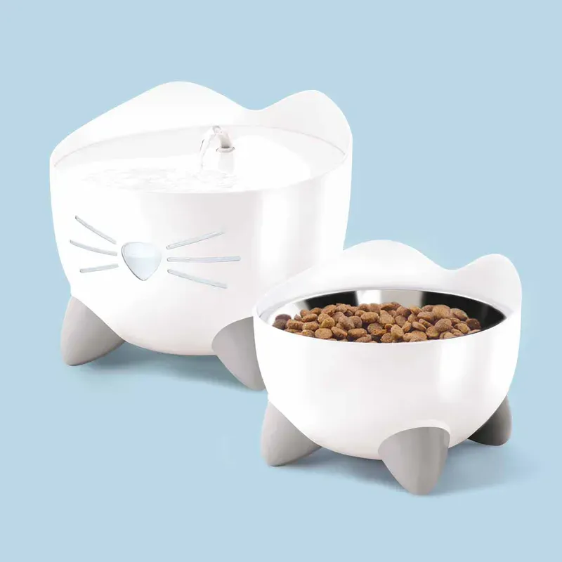 CATIT Pixi Combo Sett. Vann Fontene + Mat Skål - Hvit